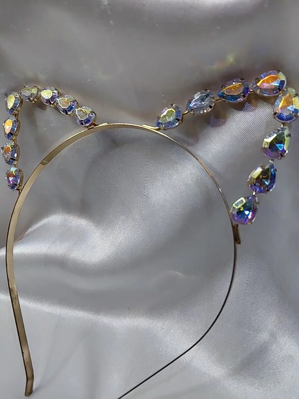 NOT FLIMSEY Cat Ear Headband - Gold WITH Iridescent STONES